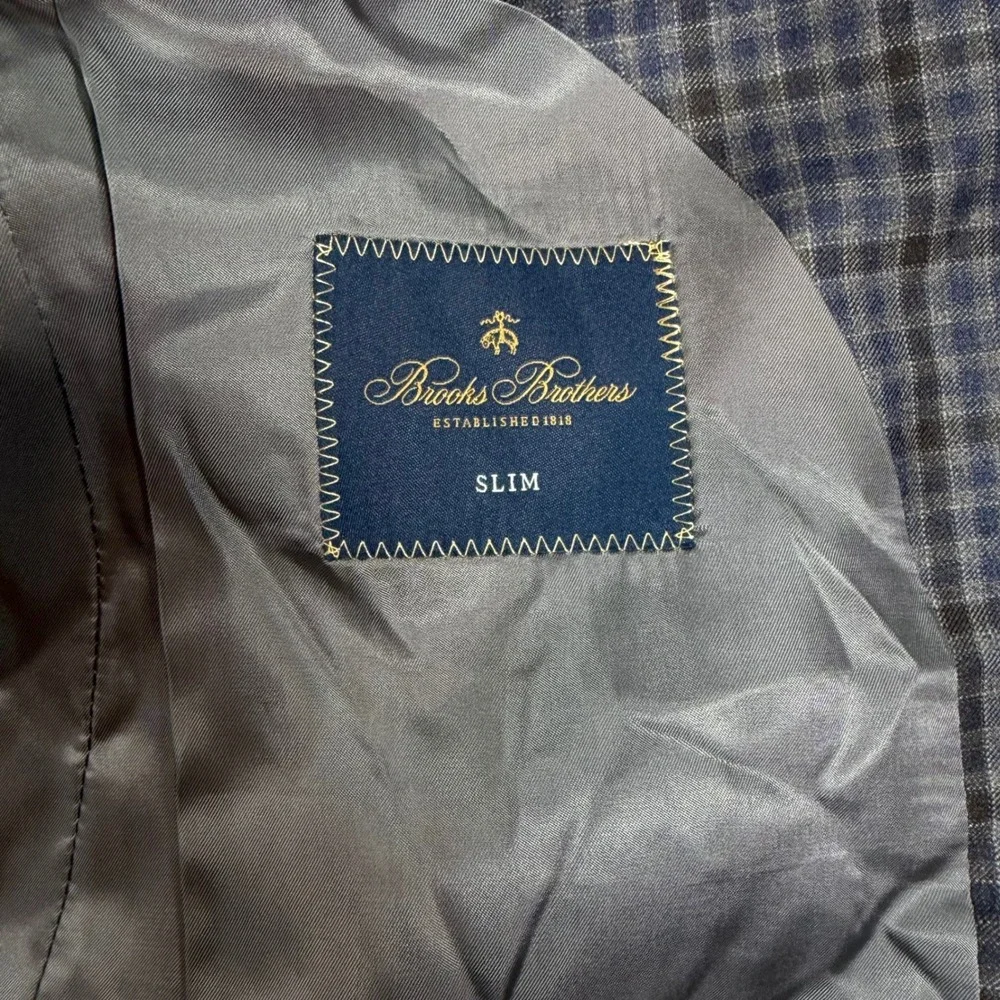 Brooks Brothers Blazer Mens 46R Blue Check Reda Italian Wool Slim Unstructered